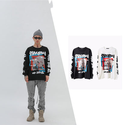 Hip-hop printed long-sleeved T-shirt