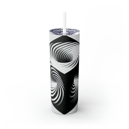 "Convolutional Cube: An Optical Illusion of Unceasing Movement" - The Alien Maars® Skinny Tumbler with Straw 20oz Op Art