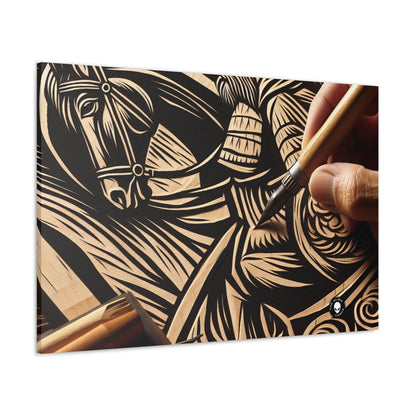 « Ombres enchanteresses : une gravure sur bois des aurores boréales dansantes » - The Alien Canva Woodcut Printing