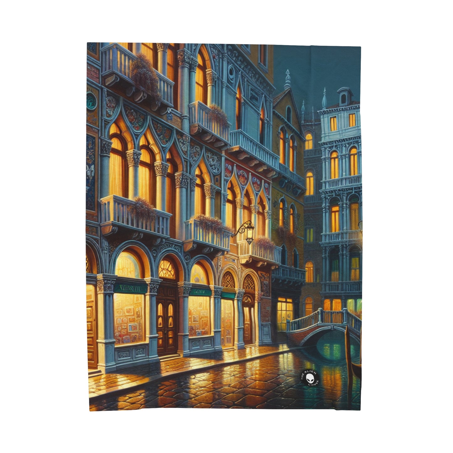 "Venetian Night: A Luminous Street Scene" - The Alien Velveteen Plush Blanket Venetian School