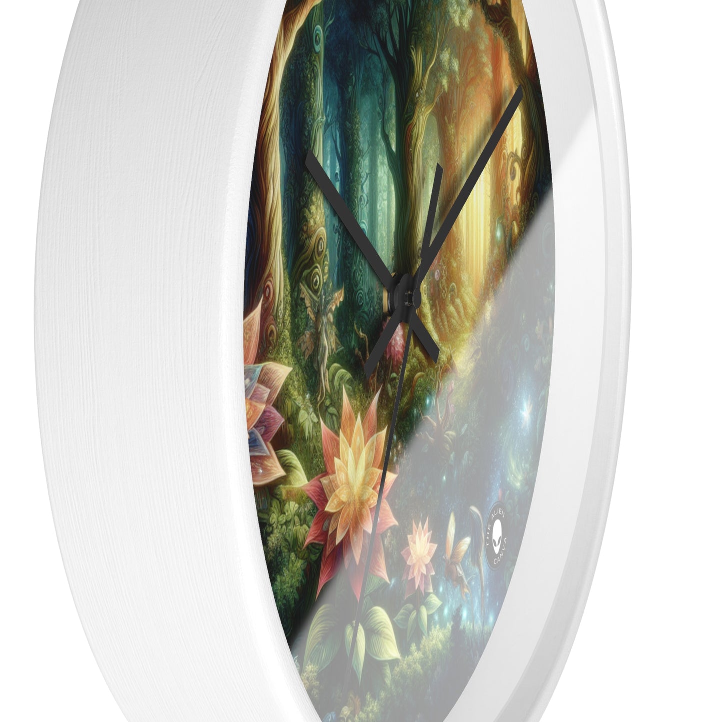 Enchanted Woodland: Glowing Blossoms and Mystical Beings - The Alien Wall Clock