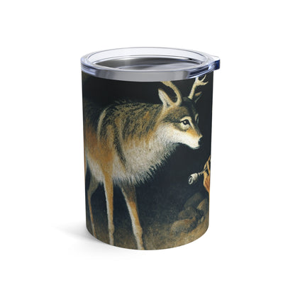 "Cazador y lobo: en busca de presas". - El vaso alienígena de 10 oz con pintura rupestre