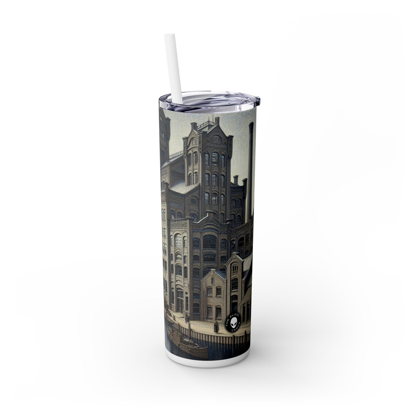 "Urban Precision: Modern Cityscape in the Style of Precisionism" - The Alien Maars® Skinny Tumbler with Straw 20oz Precisionism