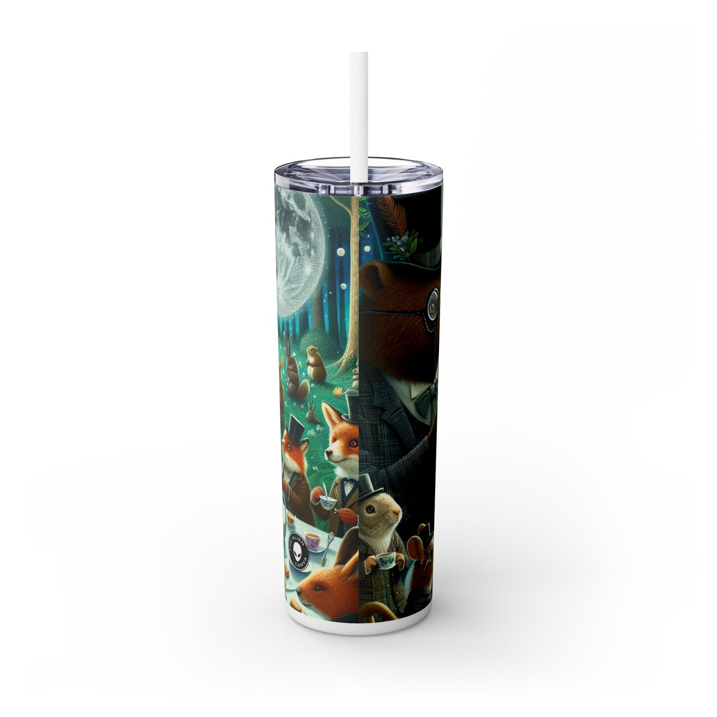 "Fiesta de té encantada a la luz de la luna en el bosque" - Vaso estrecho con pajita de 20 oz de Alien Maars®