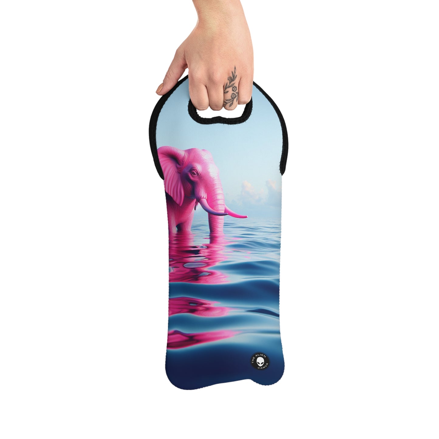 "El elefante rosa en el mar azul profundo" - The Alien Wine Tote Bag Un elefante rosa flotando en el océano