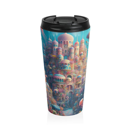 "El tesoro de las profundidades: una fantástica ciudad submarina" - Taza de viaje de acero inoxidable de Alien