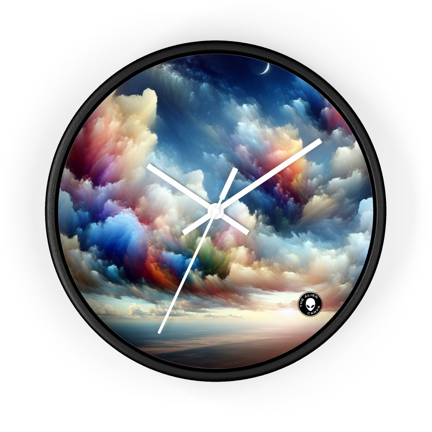 "Rainbow Cloudscape: A Surreal Watercolor Dream" - The Alien Wall Clock