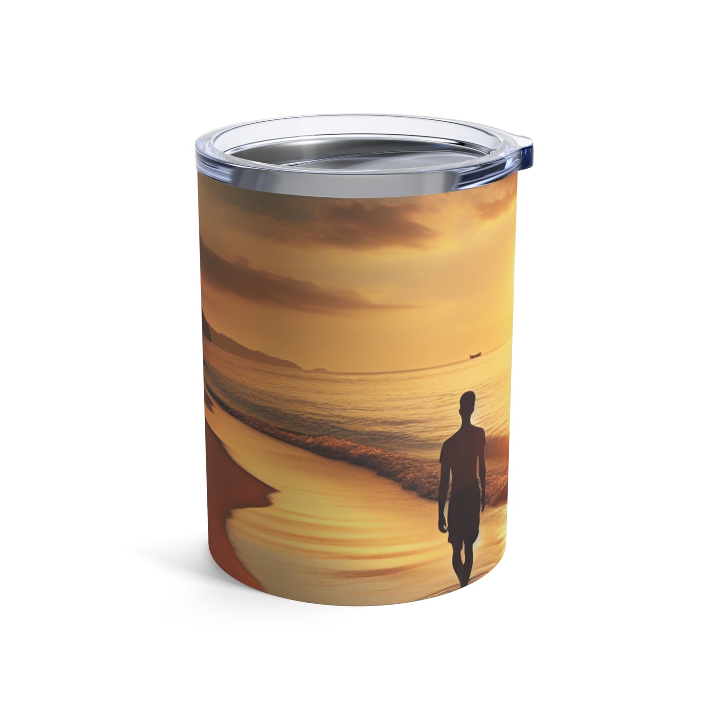 "Une promenade le long de la plage au coucher du soleil" - Le style photoréaliste Alien Tumbler 10oz