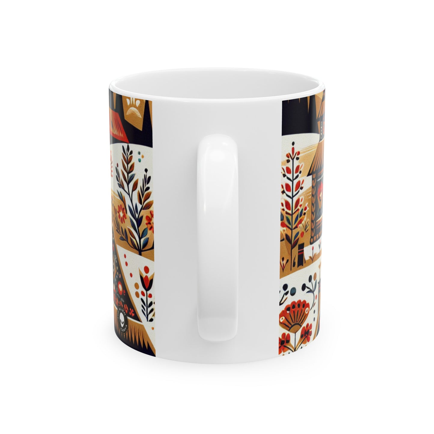 "Ukrainian Village Symphony: A Colorful Folk Art Reflection" - The Alien Ceramic Mug 11oz Folk Art