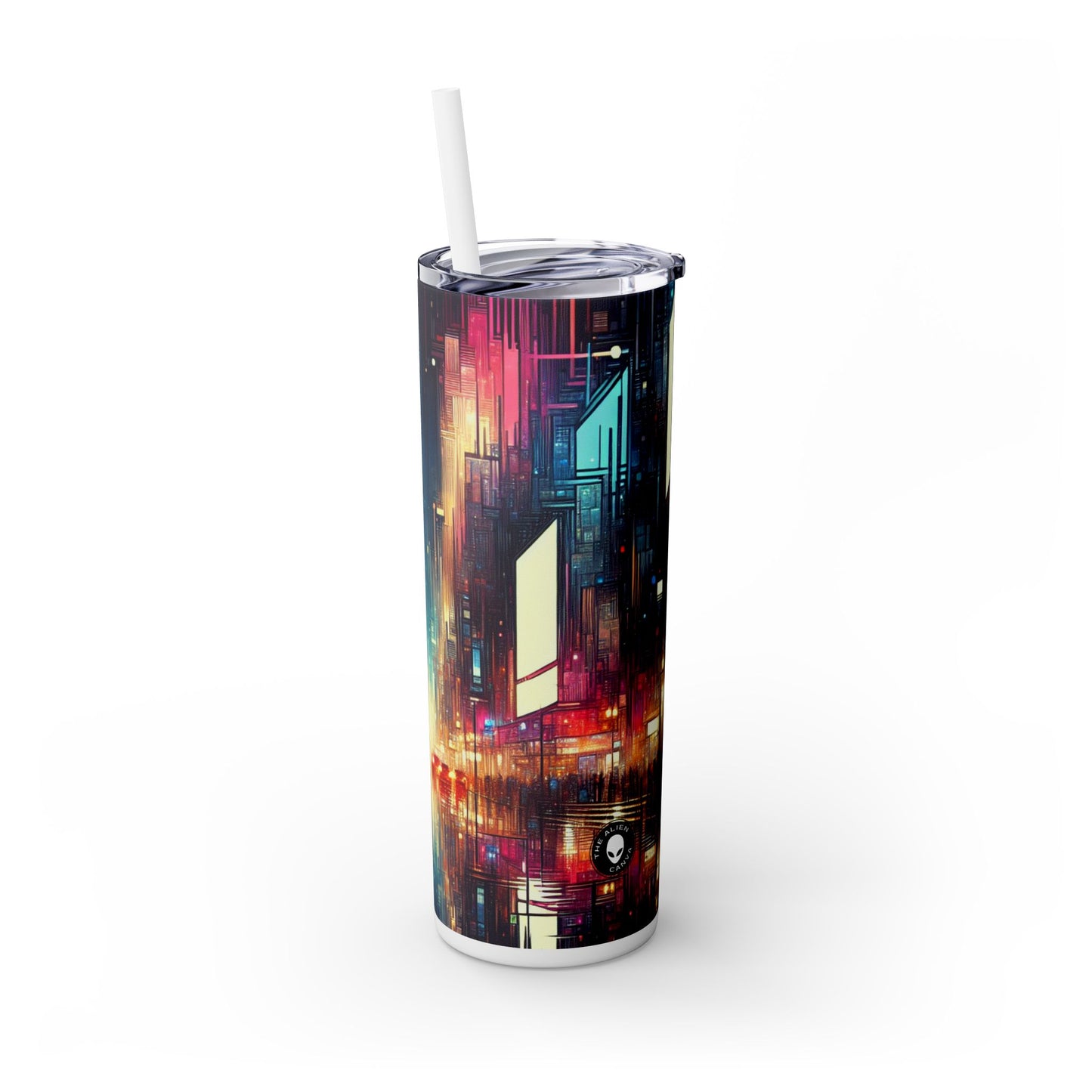 "Paisaje urbano al descubierto: una noche de neón": vaso estrecho con pajita de 20 oz de Alien Maars®