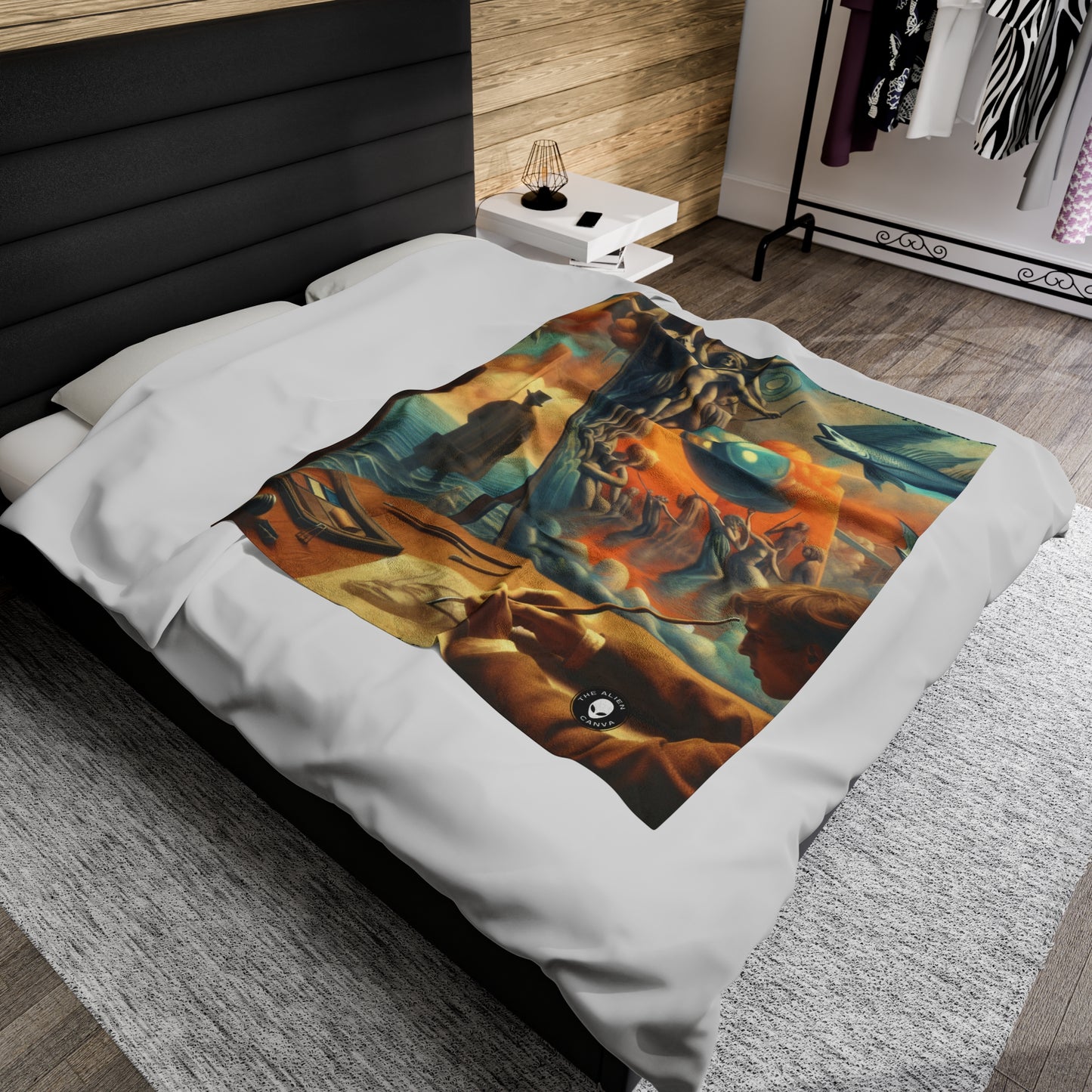 Whimsical Dreams: Defying Gravity in the Celestial Abyss - The Alien Velveteen Plush Blanket Surrealism