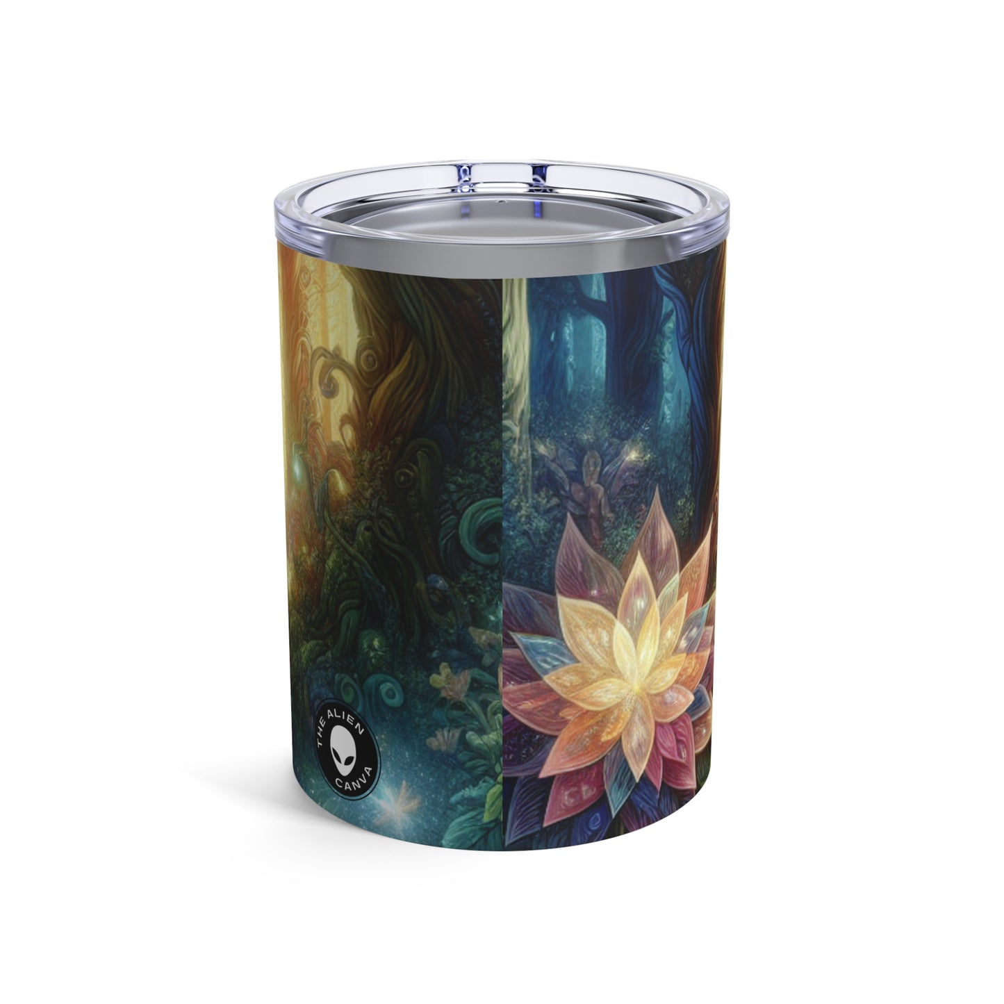 Bosque encantado: flores resplandecientes y seres místicos - Vaso extraterrestre de 10 oz