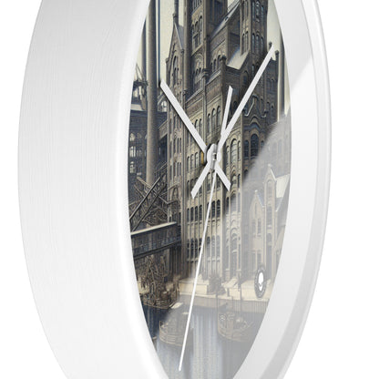 "Precisión urbana: paisaje urbano moderno al estilo del precisionismo" - El reloj de pared alienígena Precisionismo