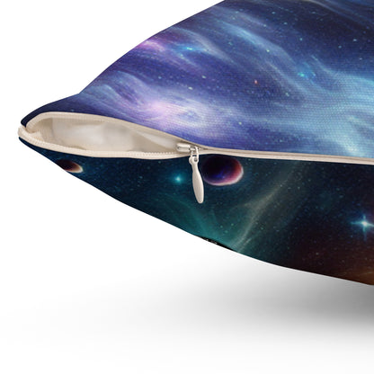 "Galactic Vortex: The Colorful Dance of Stars and Planets"- The Alien Spun Polyester Square Pillow