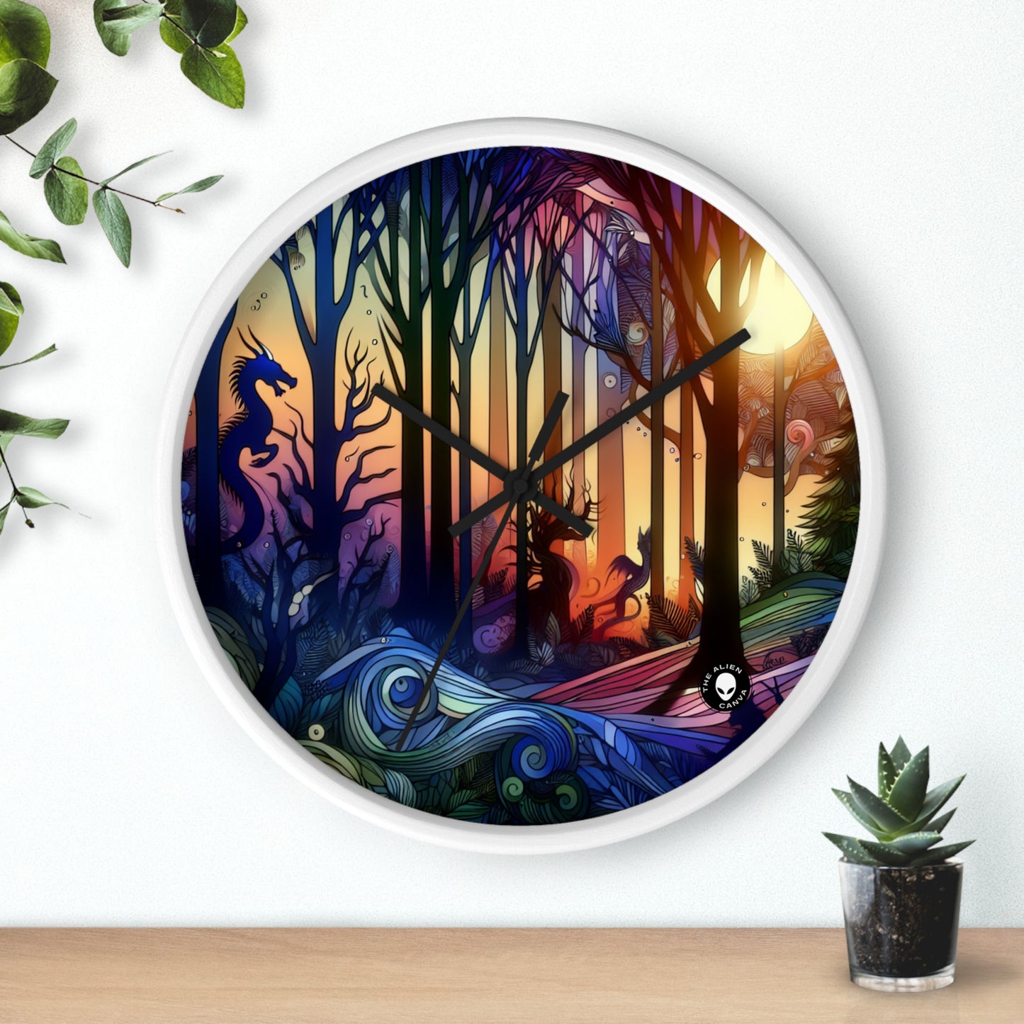 "Crepúsculo místico: criaturas en el bosque" - El reloj de pared alienígena