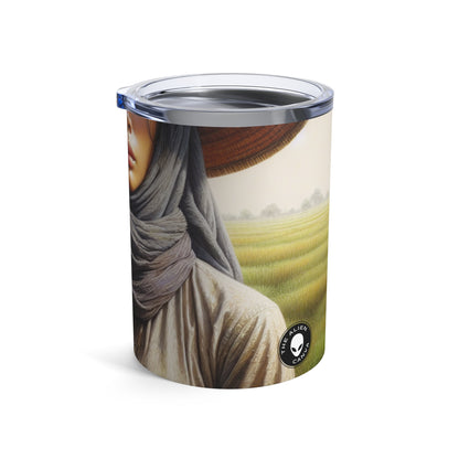 "Farmer in the Fields: A Weathered Reflection" - The Alien Tumbler 10oz Realism