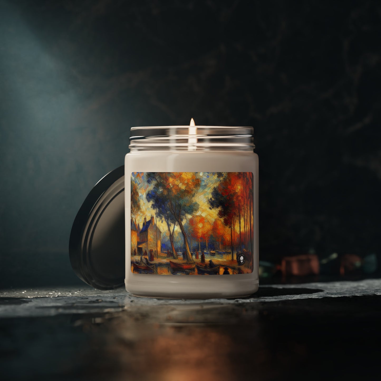 "Rainy Evening: A Post-Impressionist Cityscape" - The Alien Scented Soy Candle 9oz Post-Impressionism