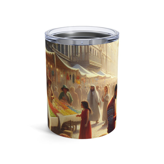 "Sunny Vibes at the Outdoor Market" - The Alien Tumbler 10oz Realism Style