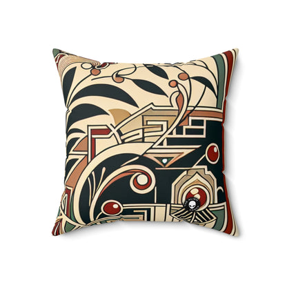 "Golden Glamour: A Dynamic Art Deco Cityscape at Sunset"- The Alien Spun Polyester Square Pillow Art Deco