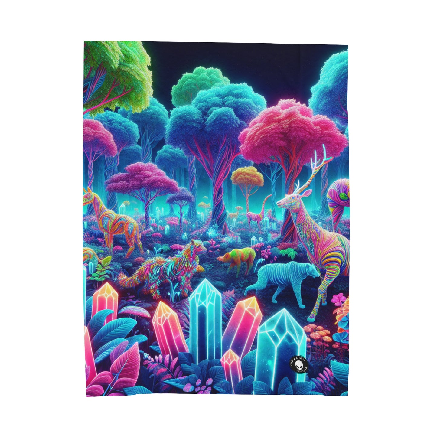 "Glowing Enchantment: Neon Forest" - The Alien Velveteen Plush Blanket