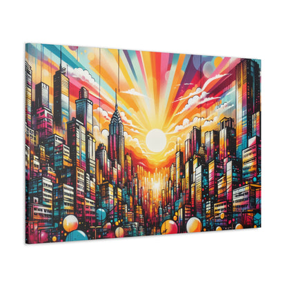 "Cityscape Sunrise" - El arte callejero alienígena Canva / estilo graffiti