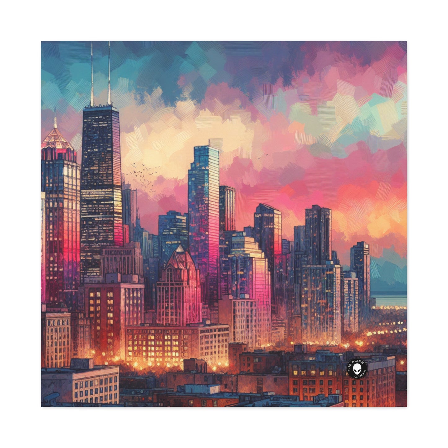 "Dusky Reflections: City Skyline at Sunset" - The Alien Canva