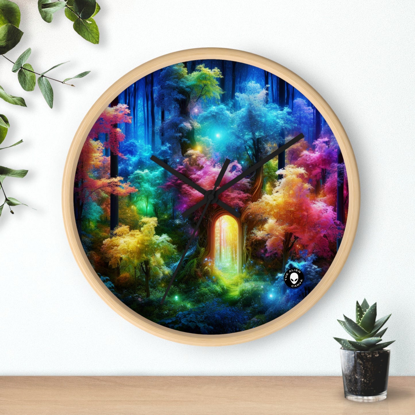 "Enchanted Rainbow Forest: Gateway to the Unseen Realm" - The Alien Wall Clock