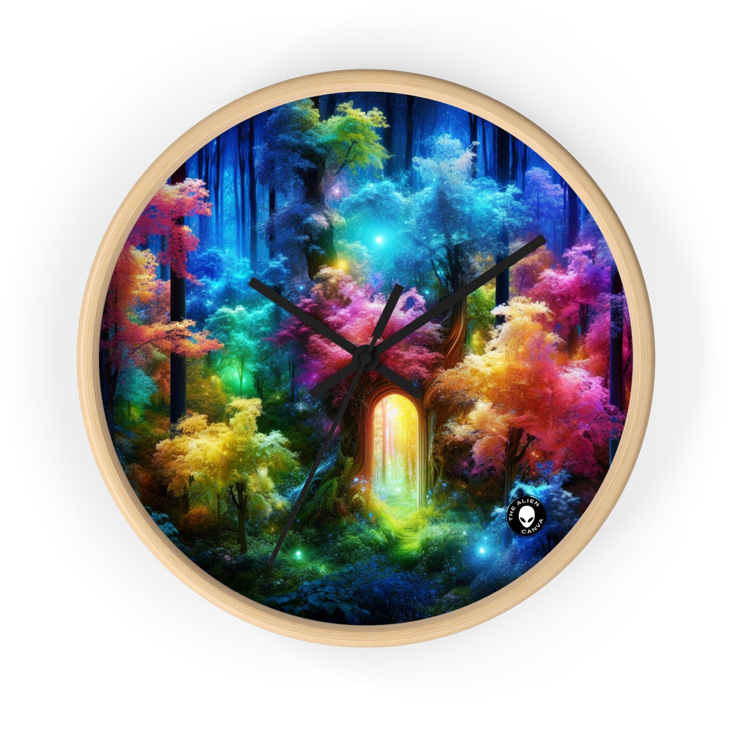 "Enchanted Rainbow Forest: Gateway to the Unseen Realm" - The Alien Wall Clock