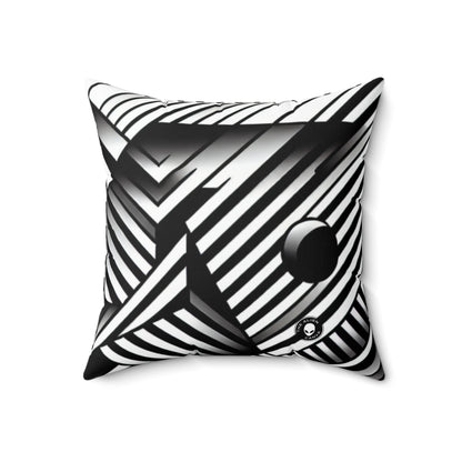« Kaléidoscope tourbillonnant : un vortex audacieux d'art op » - L'oreiller carré en polyester filé Alien Art optique (Op Art)
