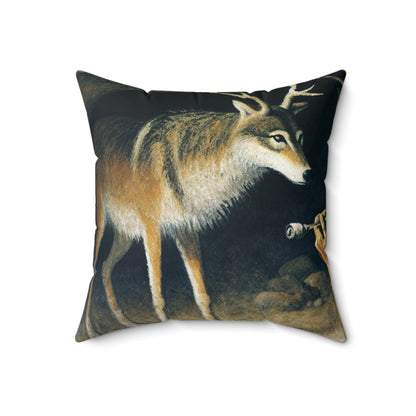 "Hunter and Wolf: In Pursuit of Prey." - The Alien Spun Polyester Square Pillow Cave Painting