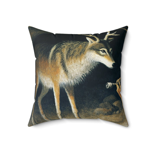 "Hunter and Wolf: In Pursuit of Prey." - The Alien Spun Polyester Square Pillow Cave Painting