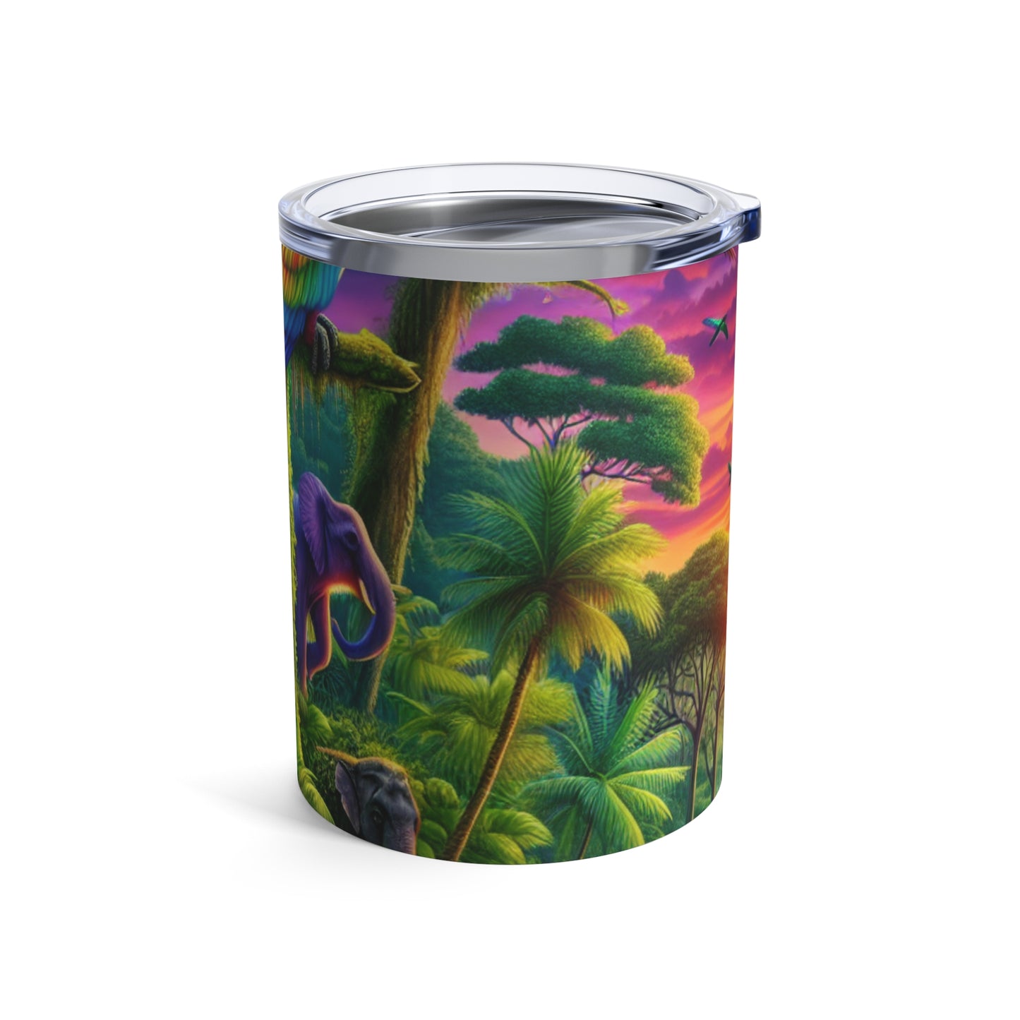 "Atardecer en la naturaleza: una aventura en la jungla con arcoíris" - Vaso Alien de 10 oz