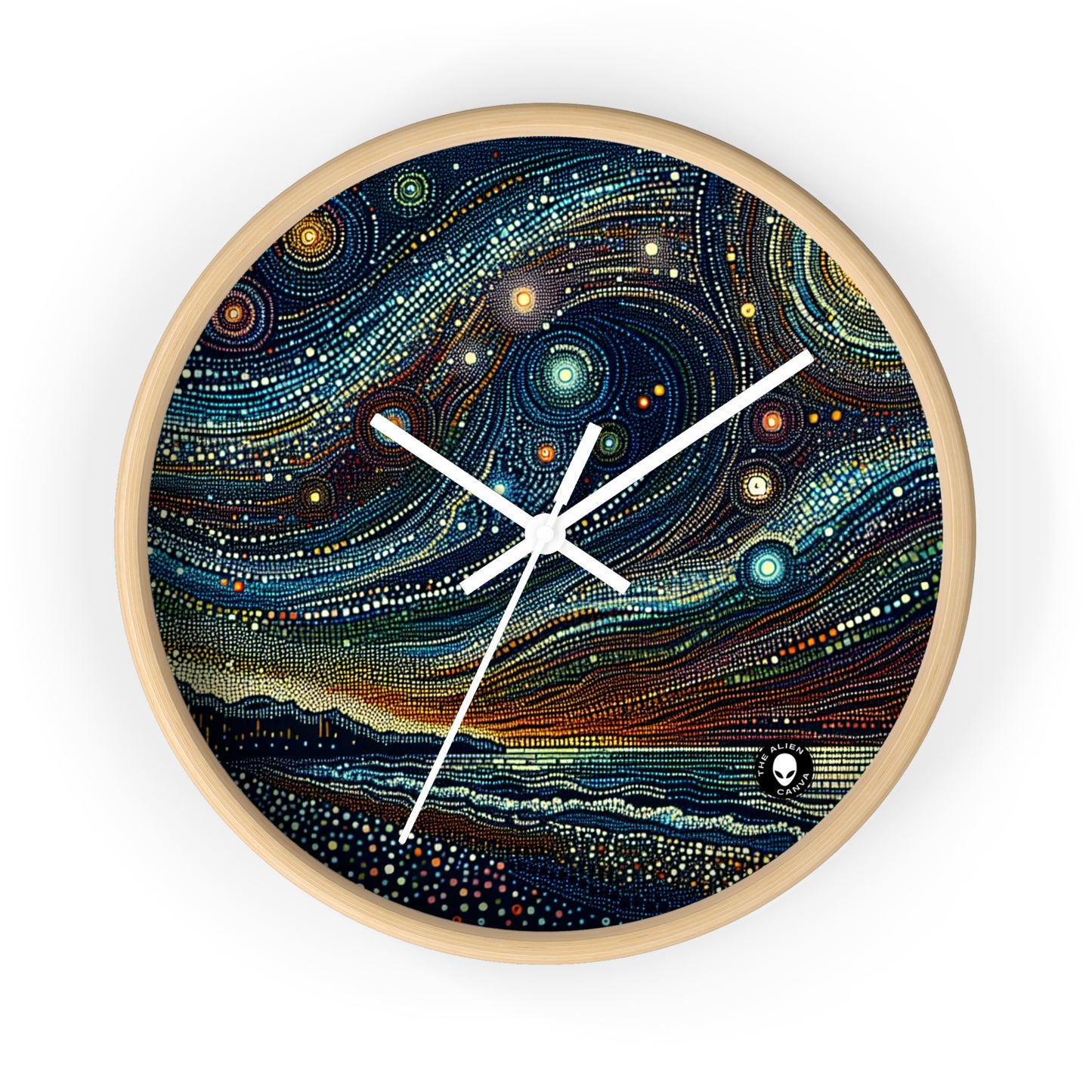 "Starry Dots: A Celestial Mosaic" - The Alien Wall Clock Pointillism