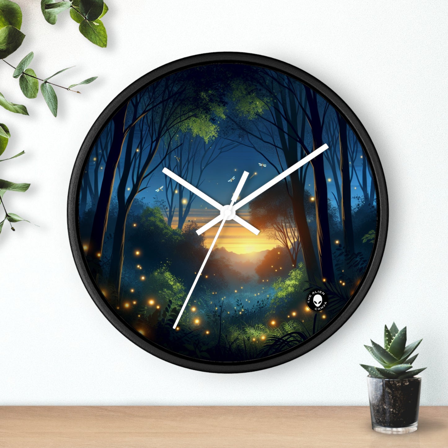 "Atardecer encantado: Luciérnagas en el bosque" - El reloj de pared alienígena