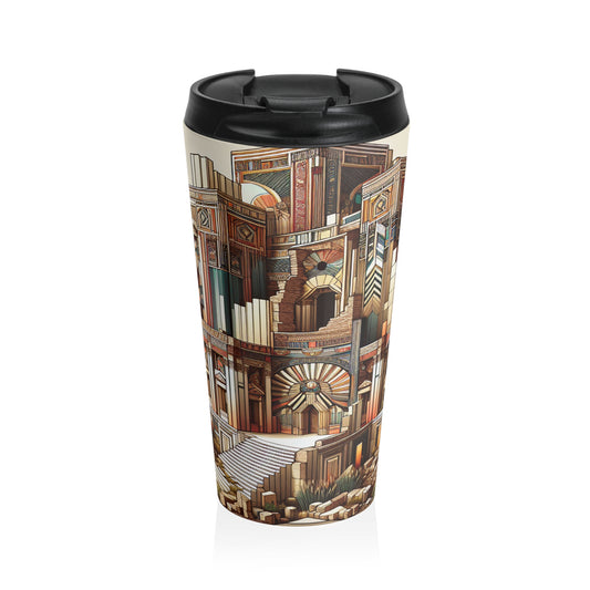 "Deco Ruins: Geometric Art in an Ancient Setting" - The Alien Stainless Steel Travel Mug Art Deco Style
