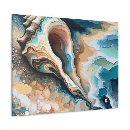 "Una vista de la playa a través de una concha marina" - The Alien Canva Acrylic Pouring