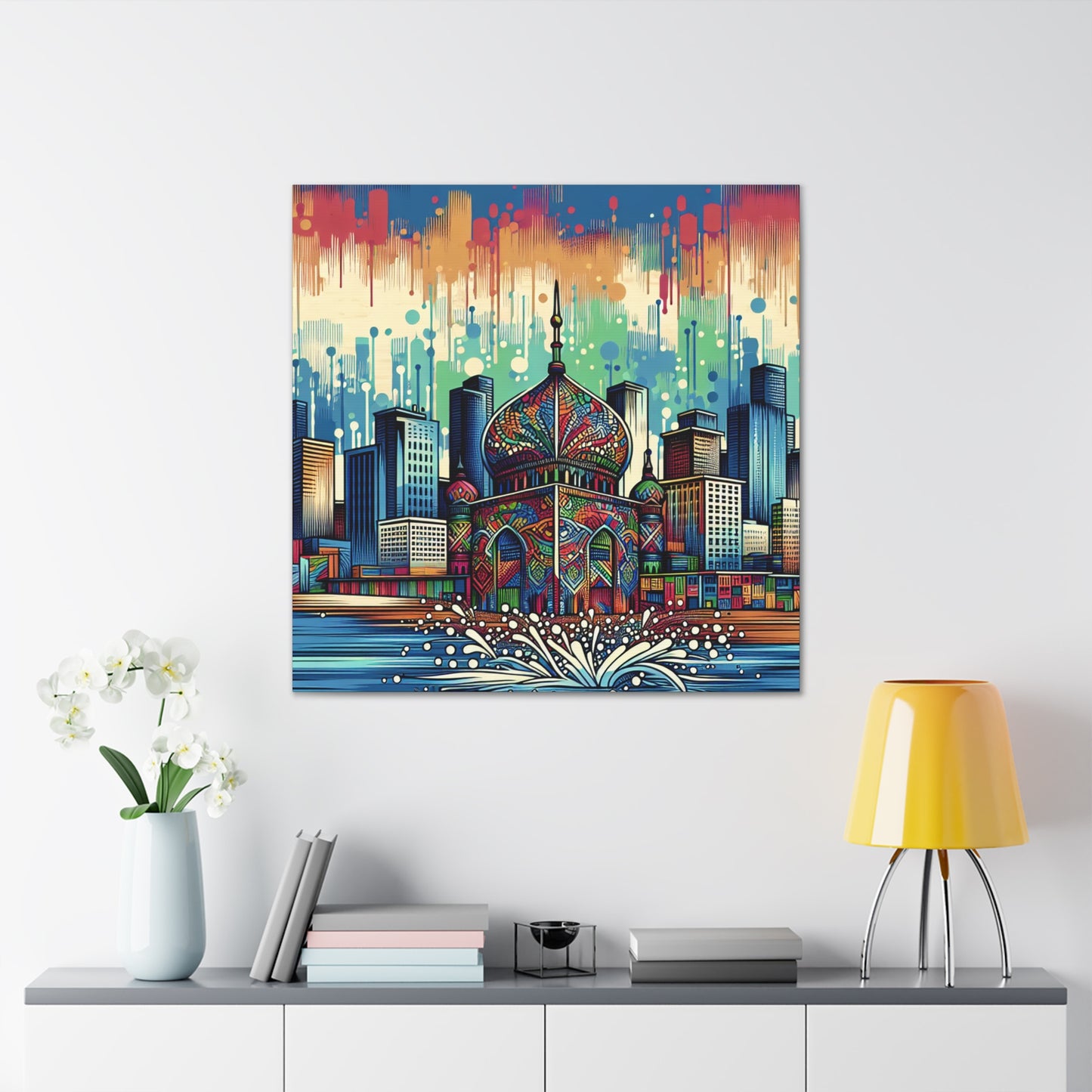 "Bright City : une touche de couleur sur l'horizon" - The Alien Canva Street Art / Graffiti Style