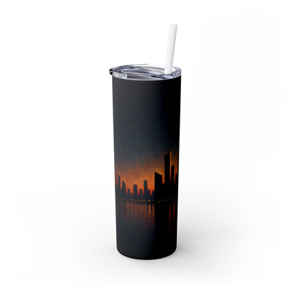 « The City Aglow » - The Alien Maars® Skinny Tumbler avec paille 20oz Style post-impressionnisme