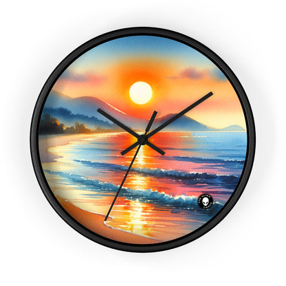 "Lever de soleil sur la plage" - La peinture à l'aquarelle de l'horloge murale extraterrestre