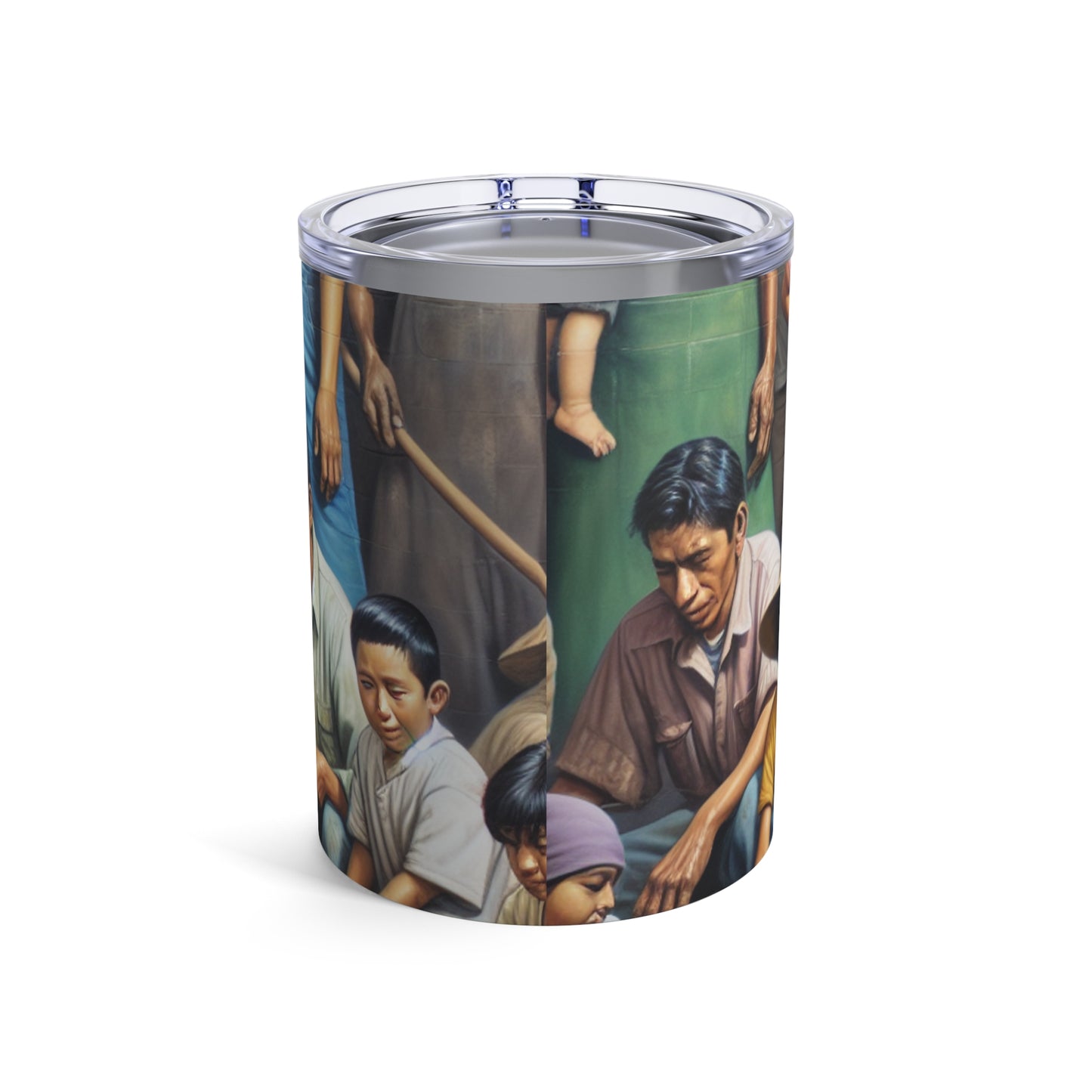 "Cosechando esperanza: una familia migrante en el jardín" - The Alien Tumbler 10oz Estilo de realismo social