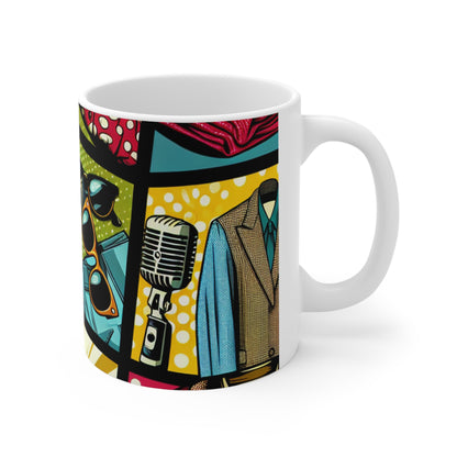 "Ropa de arte pop: un collage de estilo vintage" - Taza de cerámica The Alien de 11 oz estilo pop art