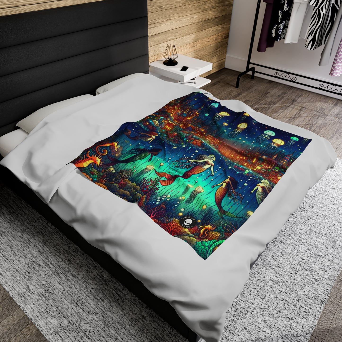 "Glowing Jellyfish City: A Whimsical Underwater World" - The Alien Velveteen Plush Blanket