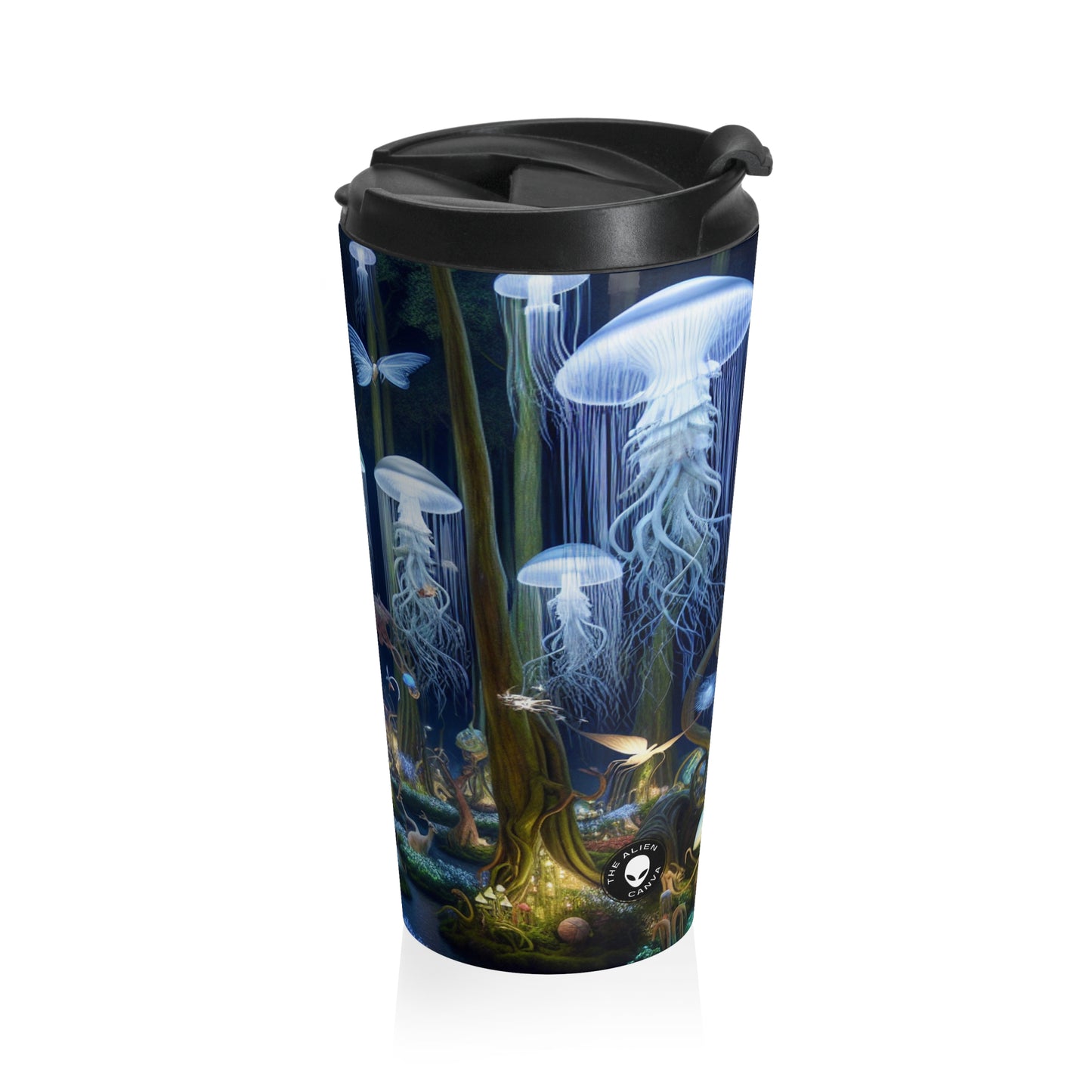 "Jellyfish Grove: A Luminescent Fantasy Forest" - The Alien Stainless Steel Travel Mug