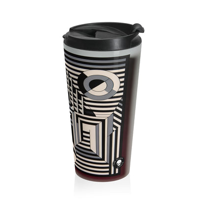 "Mesmerize: Geometría Op Art audaz en blanco y negro" - La taza de viaje de acero inoxidable Alien Op Art