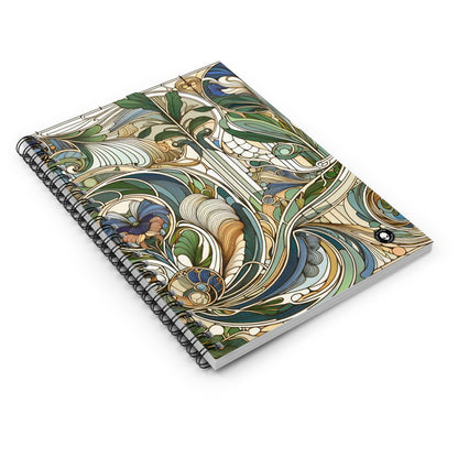 "Moonlit Enchantment: A Mystical Serenade in Art Nouveau" - The Alien Spiral Notebook (Ruled Line) Art Nouveau