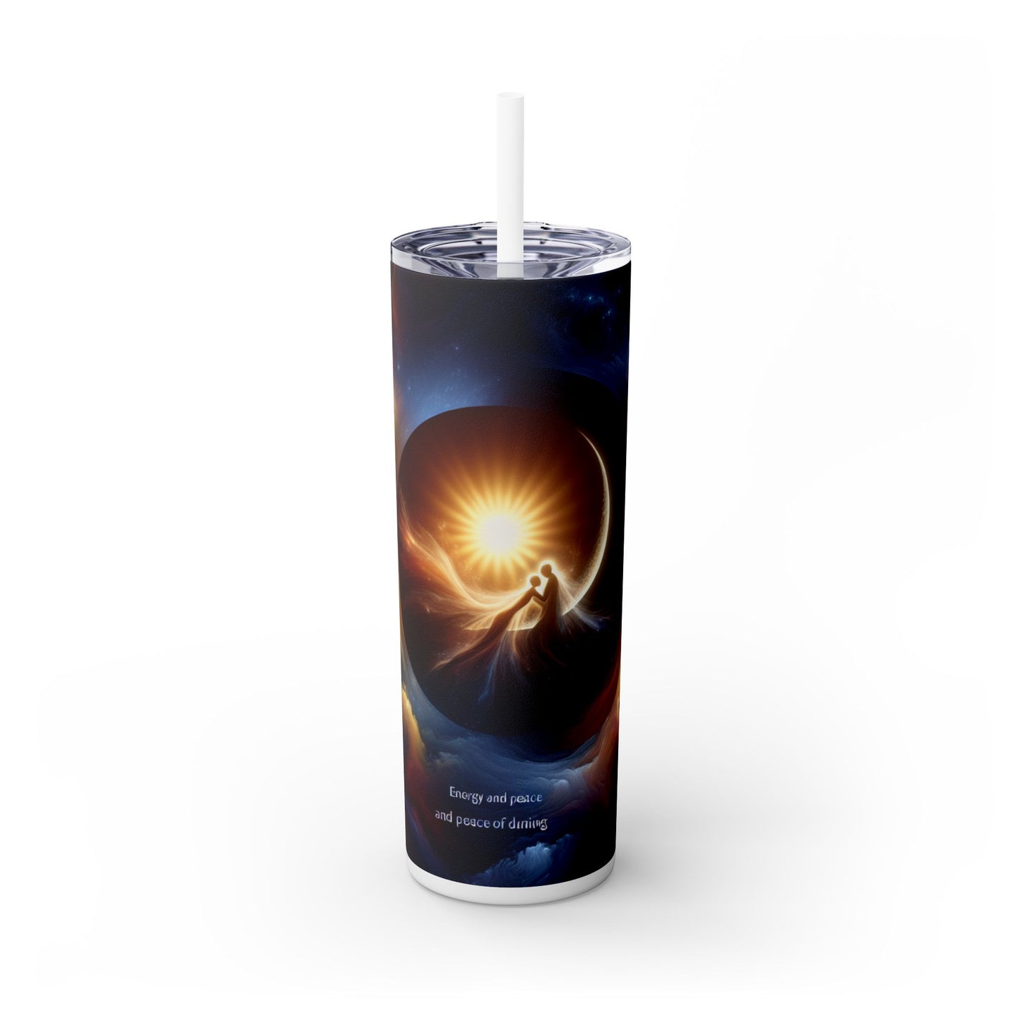 "Celestial Embrace: The Fusion of Sun and Moon" - The Alien Maars® Skinny Tumbler with Straw 20oz