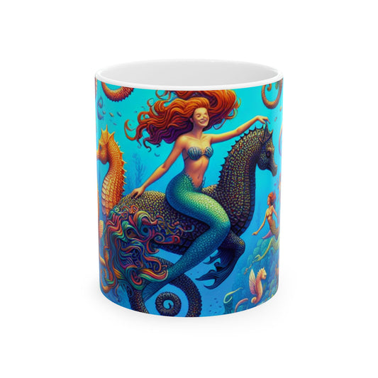 "Seahorse Serenade: Un mágico viaje submarino" - Taza de cerámica The Alien de 11 oz