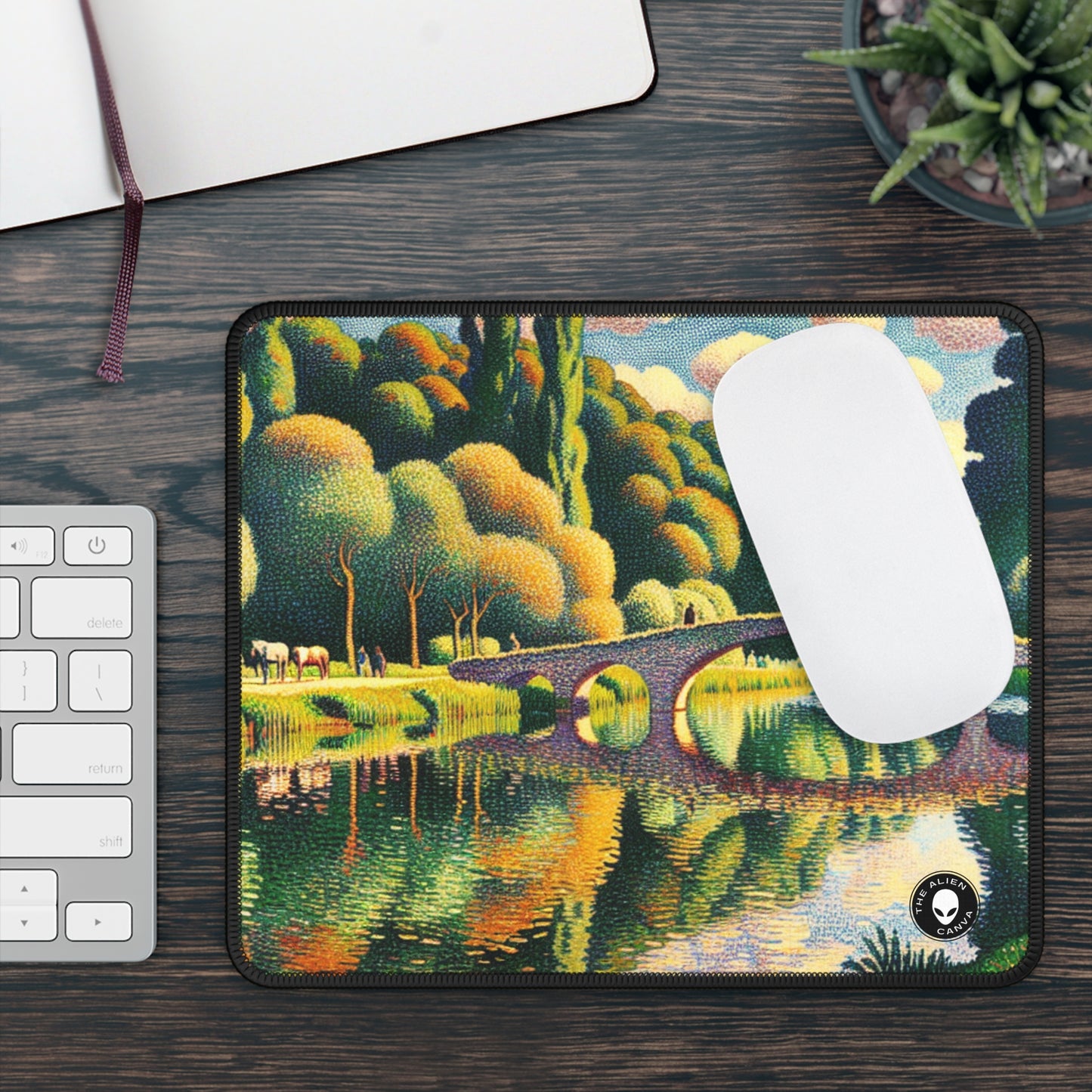 "Atardecer tranquilo: un paisaje de puntillismo" - The Alien Gaming Mouse Pad Puntillismo