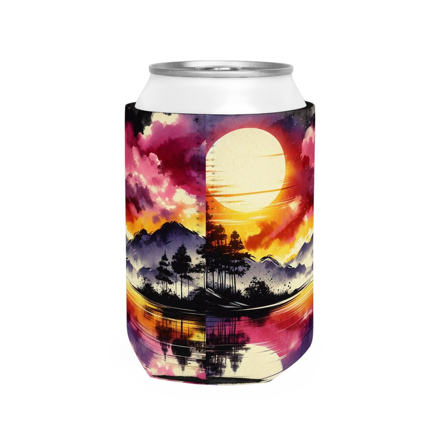 "Una sinfonía de puesta de sol en colores pastel" - La pintura de lavado de tinta con funda de Alien Can Cooler