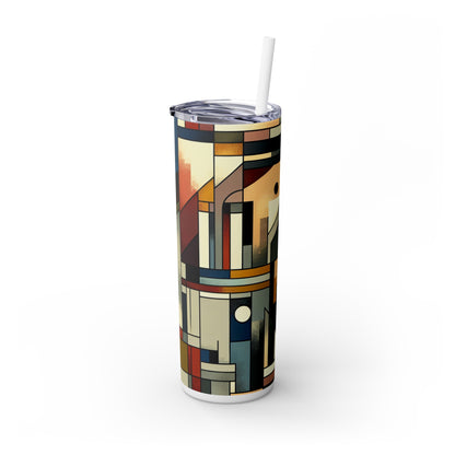 "Cubist Cityscape: Urban Energy" - The Alien Maars® Skinny Tumbler with Straw 20oz Synthetic Cubism